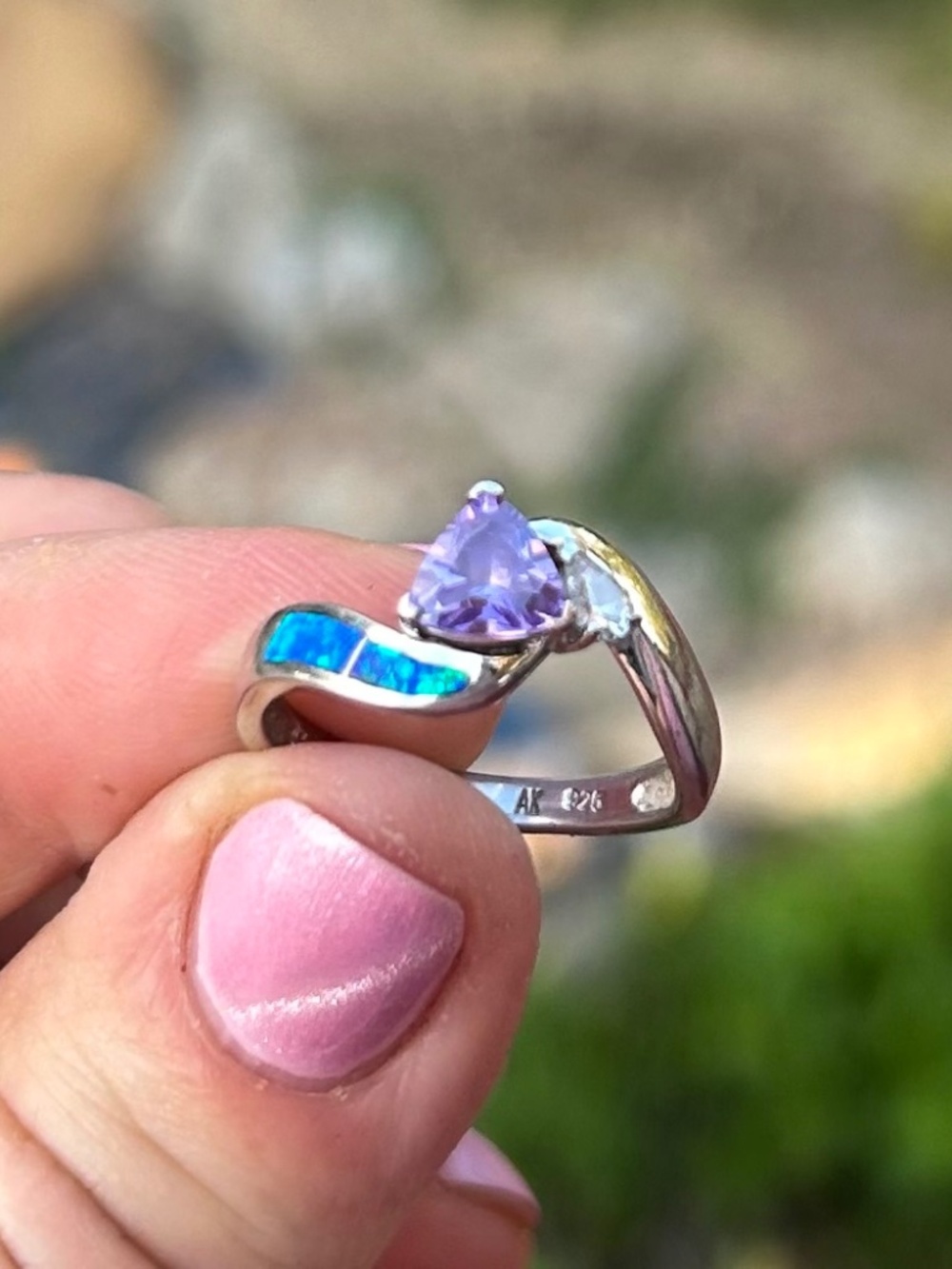 amethyst and Cz and opal ring, size 7 925 silver 925 AK
